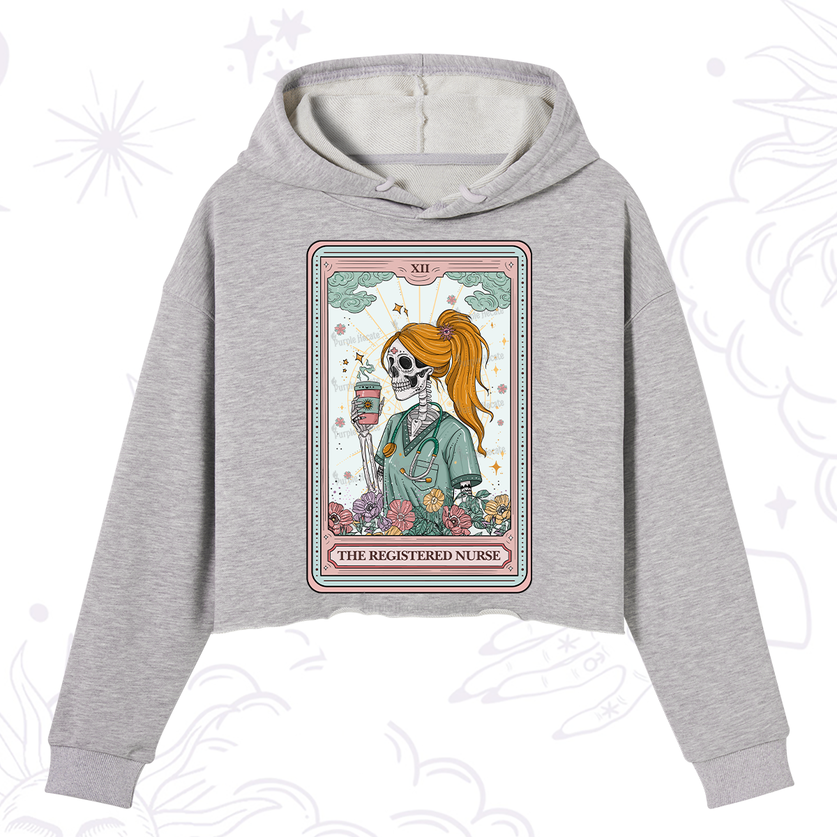 Purplehecate The Registered Nurse Skeleton Tarot Crop Hoodie