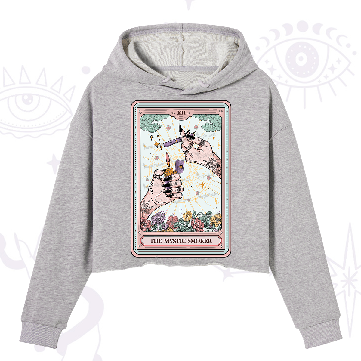 Purplehecate The Mystic Smoker Tarot Card Crop Hoodie