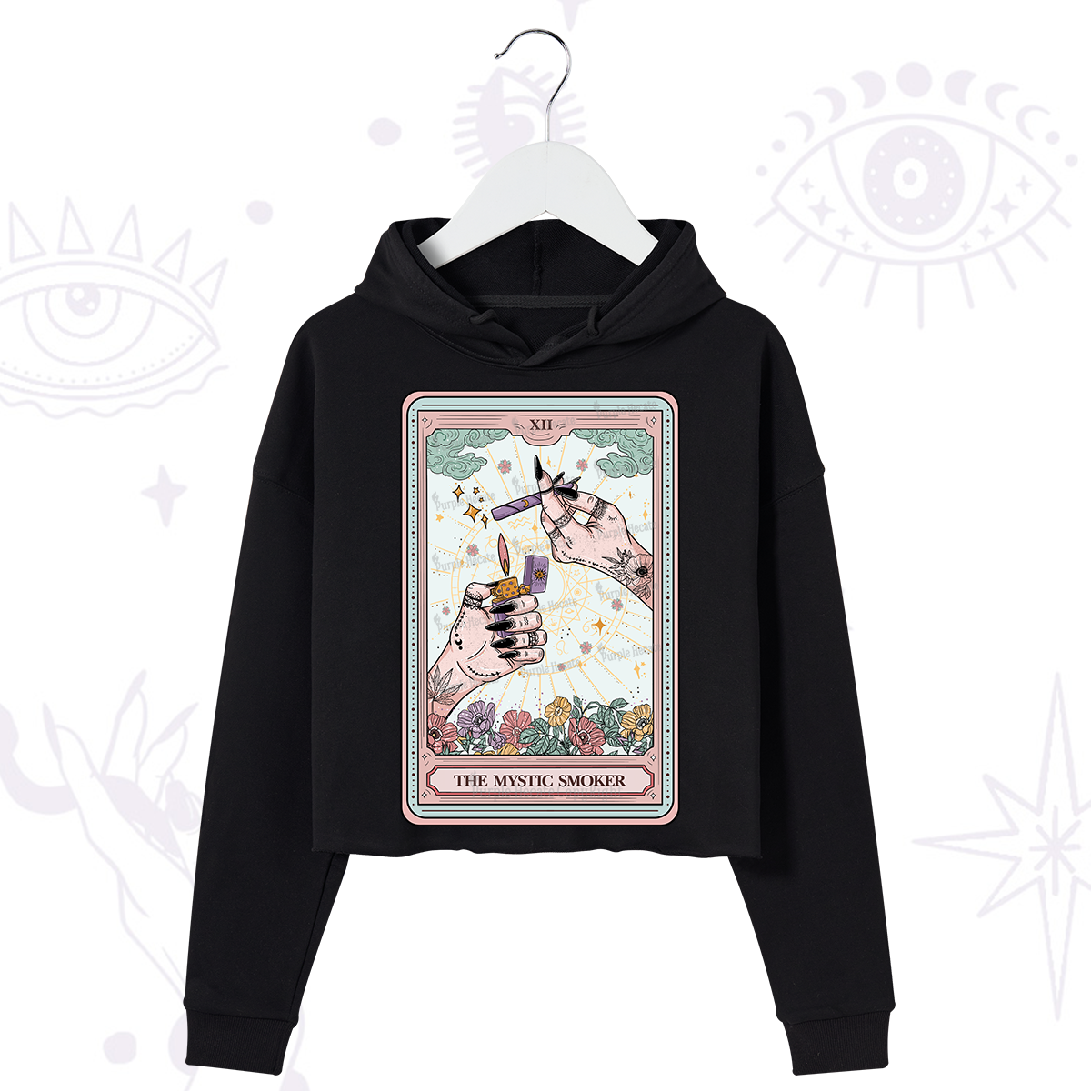 Purplehecate The Mystic Smoker Tarot Card Crop Hoodie