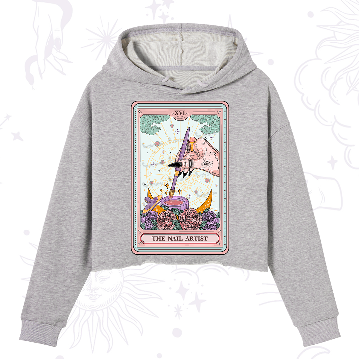 Purplehecate The Nail Artsit Tarot Card Crop Hoodie