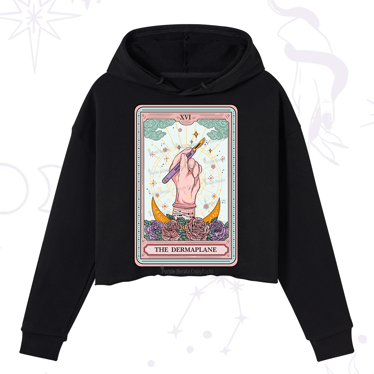 Purplehecate The Dermaplane Tarot Card Crop Hoodie