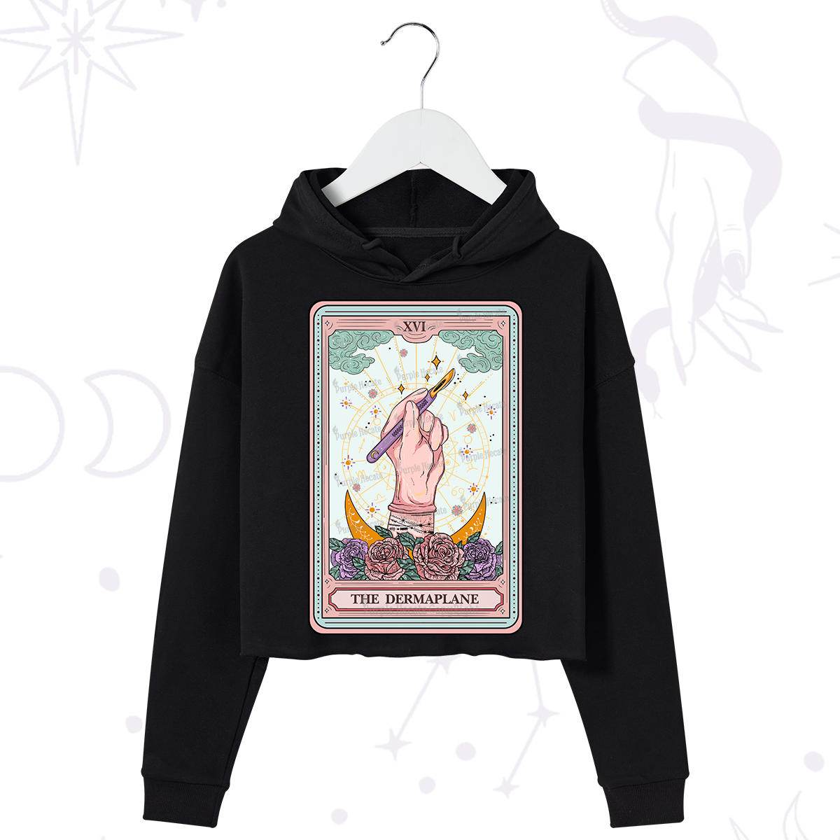 Purplehecate The Dermaplane Tarot Card Crop Hoodie