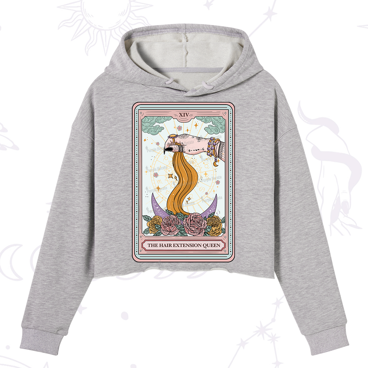 Purplehecate The Hair Extension Queen Tarot Card Crop Hoodie