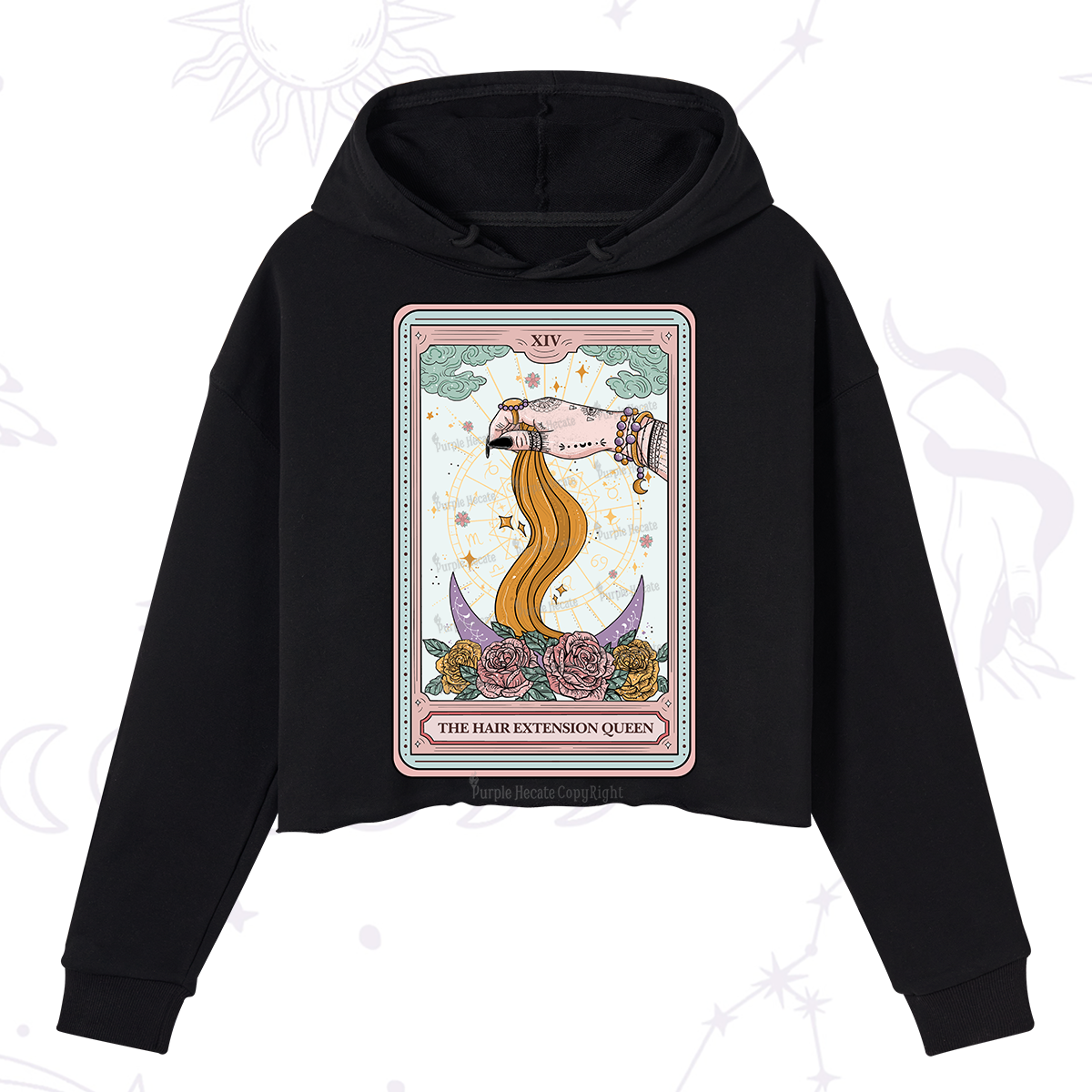Purplehecate The Hair Extension Queen Tarot Card Crop Hoodie