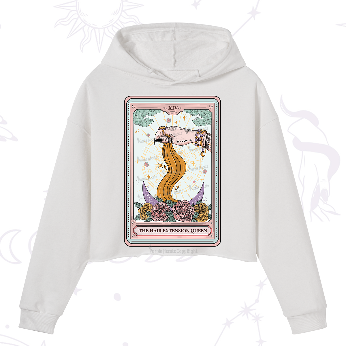 Purplehecate The Hair Extension Queen Tarot Card Crop Hoodie