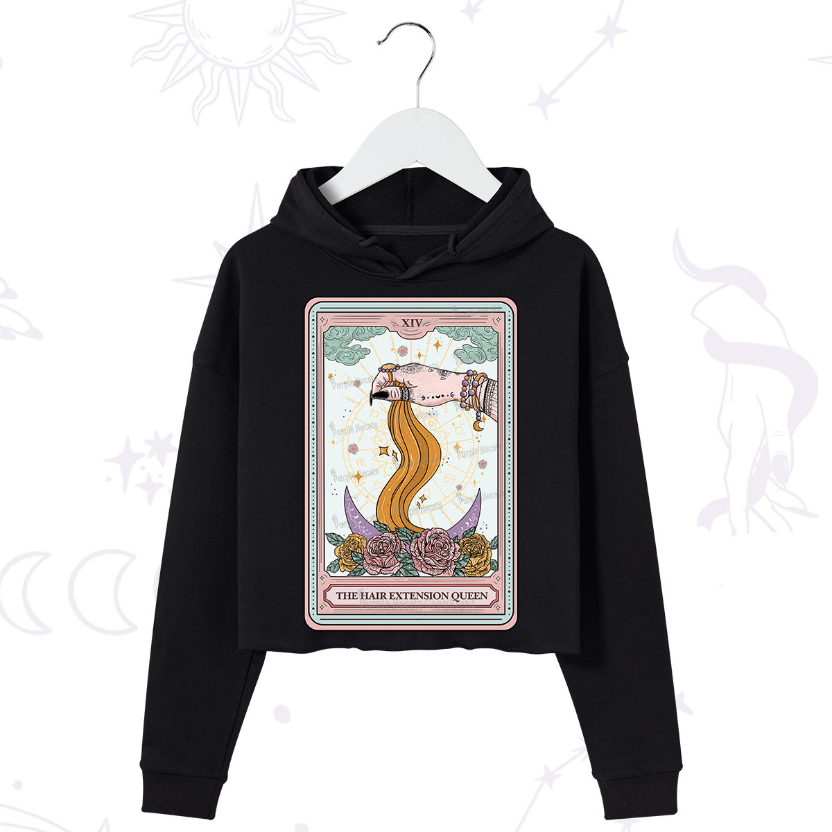 Purplehecate The Hair Extension Queen Tarot Card Crop Hoodie