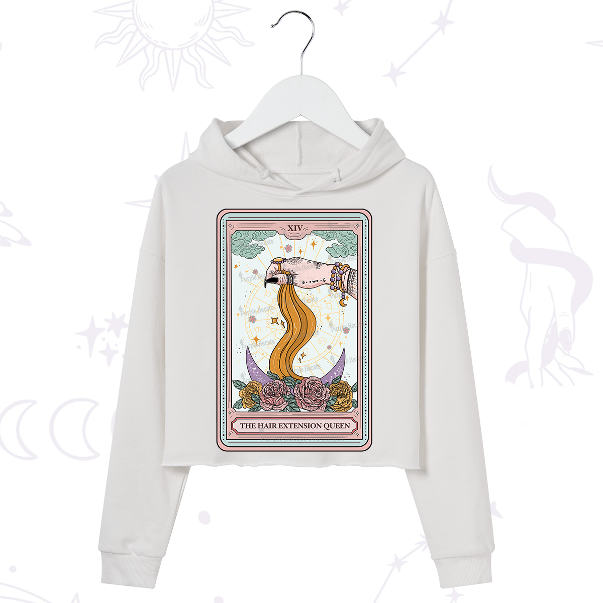 Purplehecate The Hair Extension Queen Tarot Card Crop Hoodie
