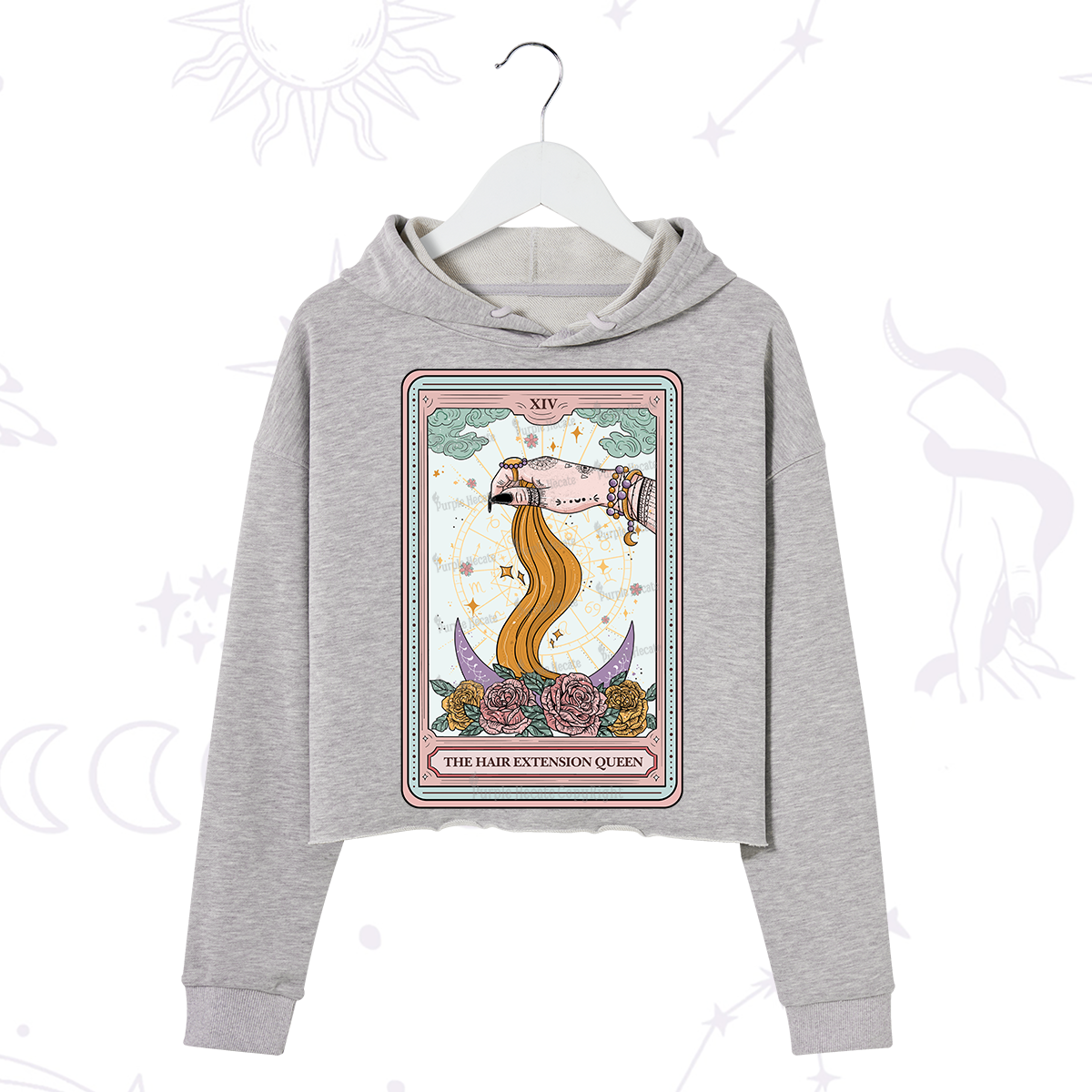 Purplehecate The Hair Extension Queen Tarot Card Crop Hoodie