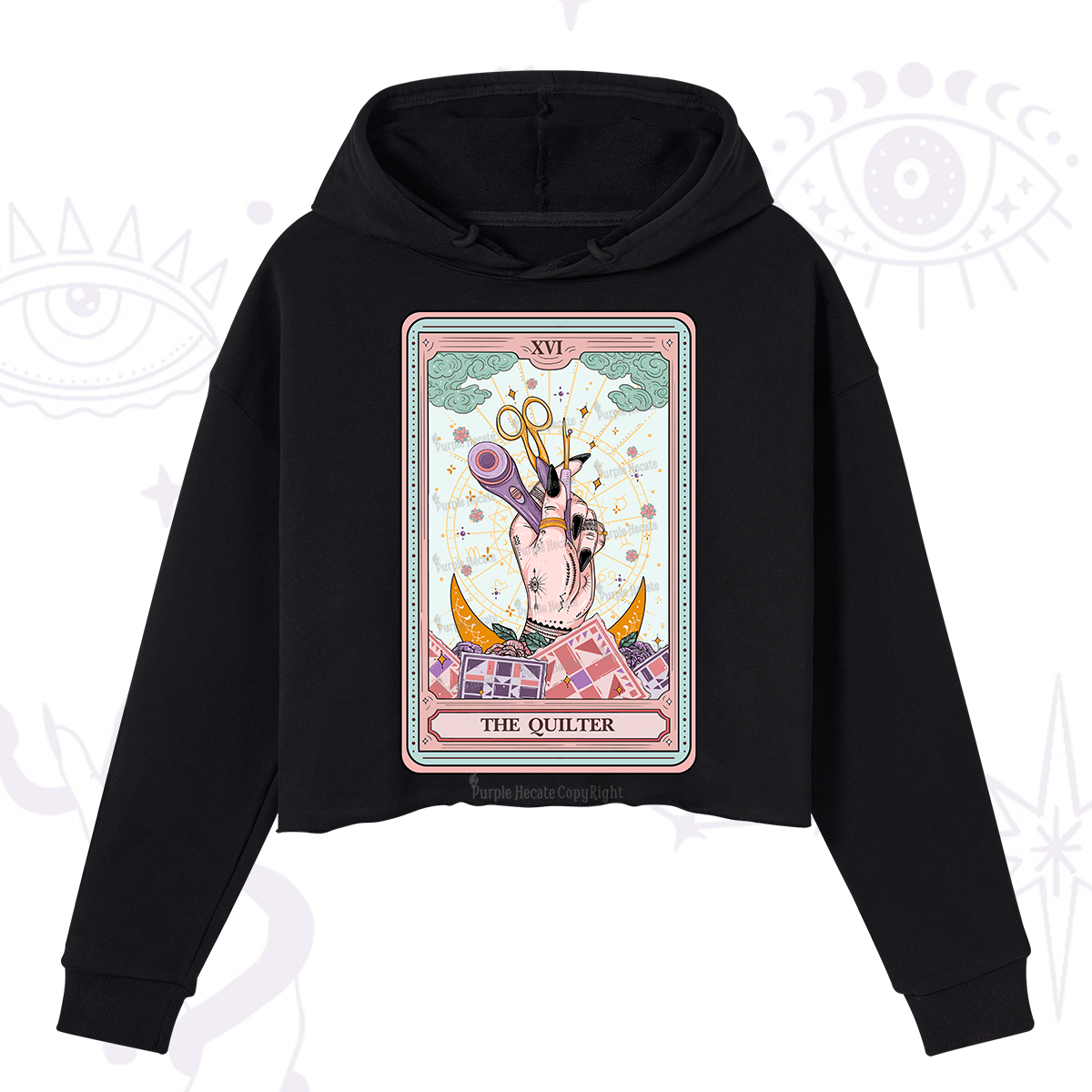 Purplehecate The Quilter Tarot Card Crop Hoodie
