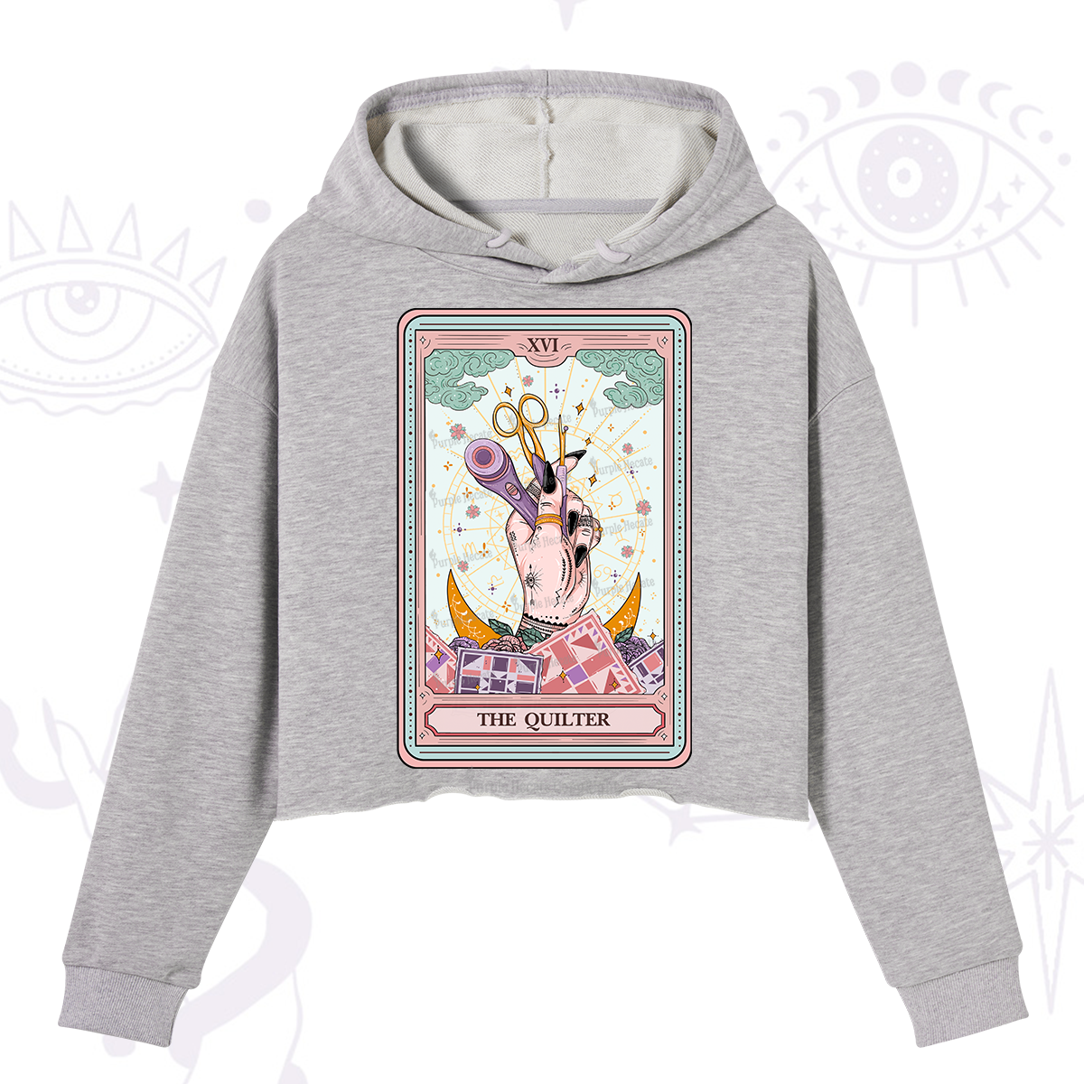 Purplehecate The Quilter Tarot Card Crop Hoodie