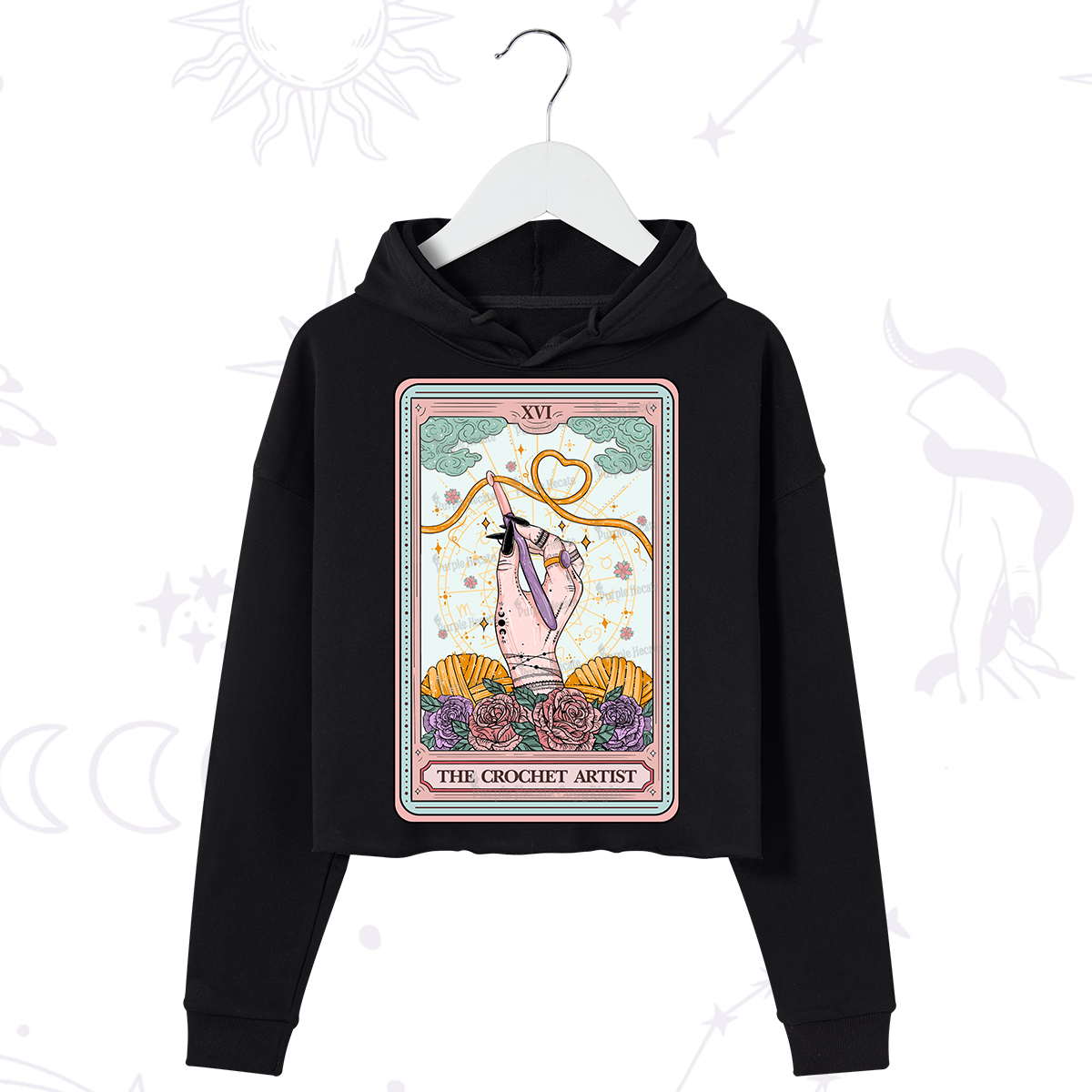 Purplehecate The Crochet Artist Tarot Card Crop Hoodie