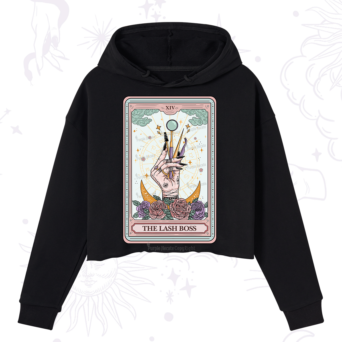 Purplehecate The Lash Boss Tarot Card Crop Hoodie