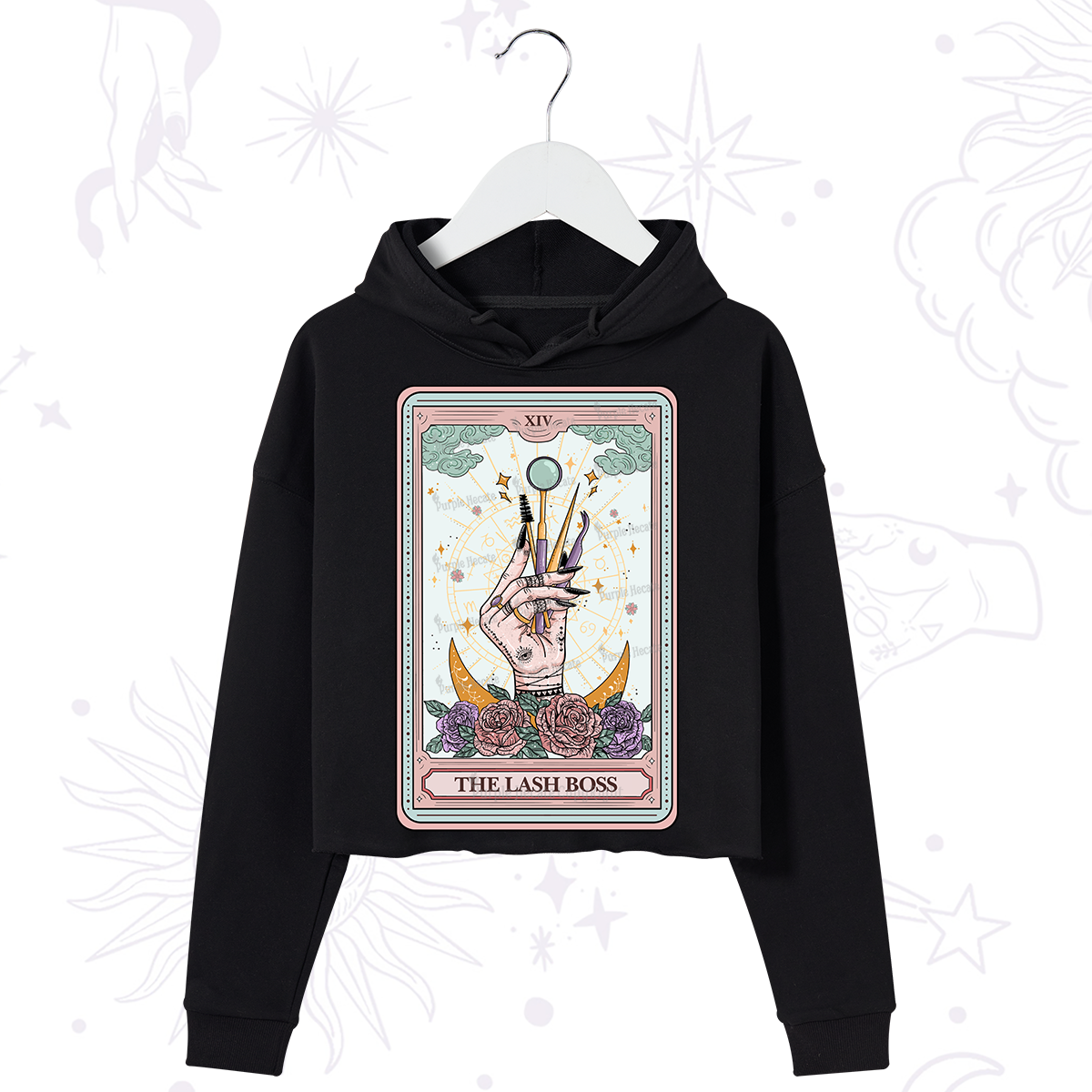 Purplehecate The Lash Boss Tarot Card Crop Hoodie