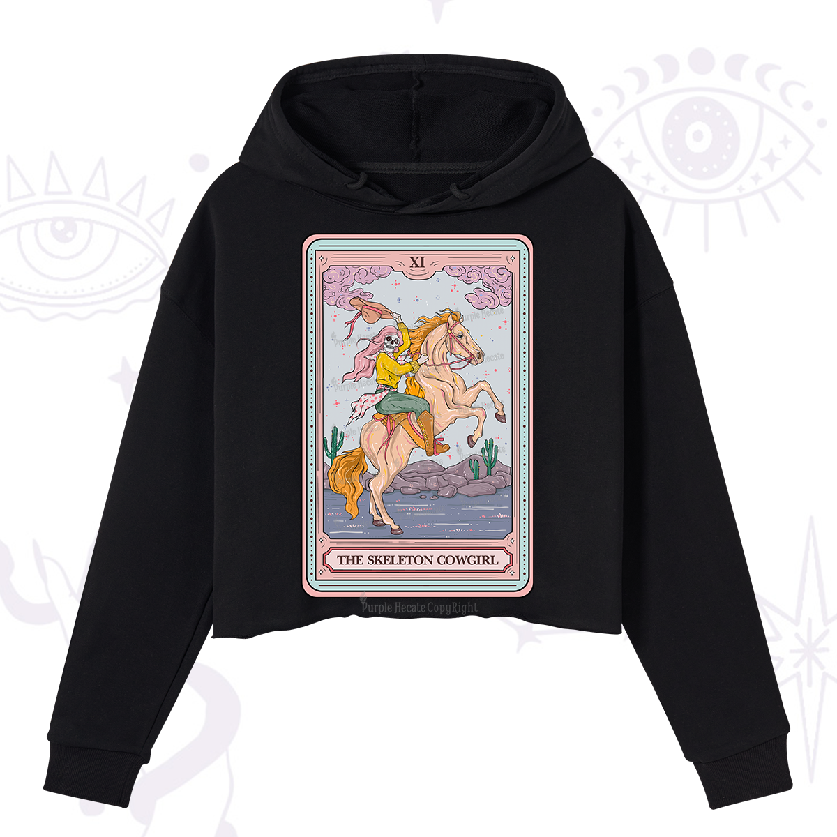 Purplehecate The Skeleton Cowgirl Tarot Card Crop Hoodie