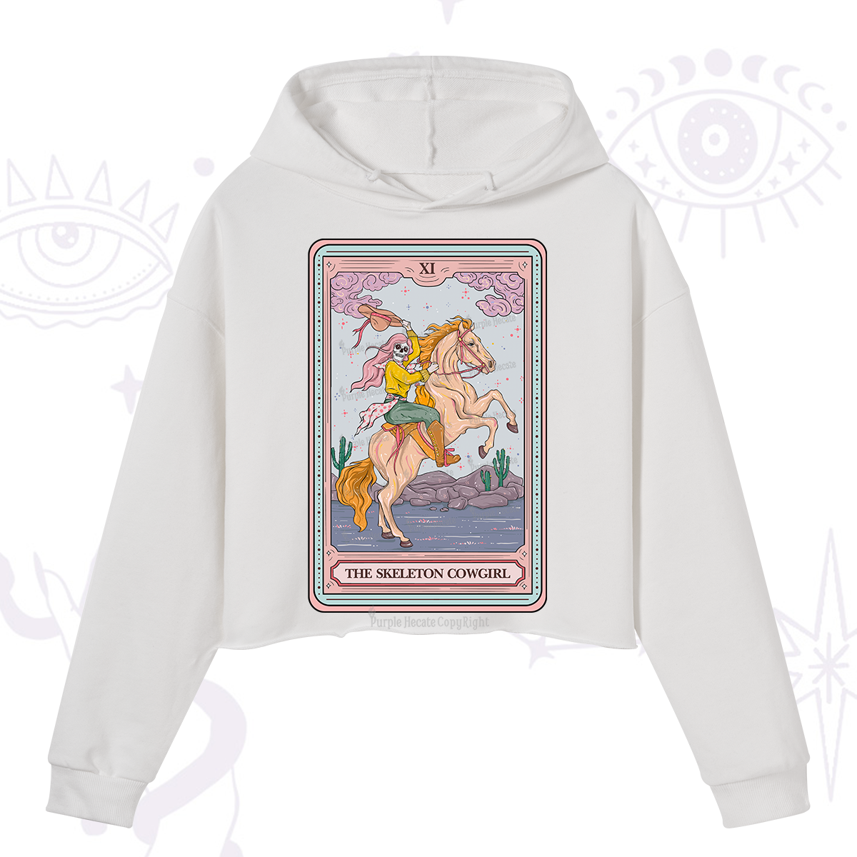 Purplehecate The Skeleton Cowgirl Tarot Card Crop Hoodie