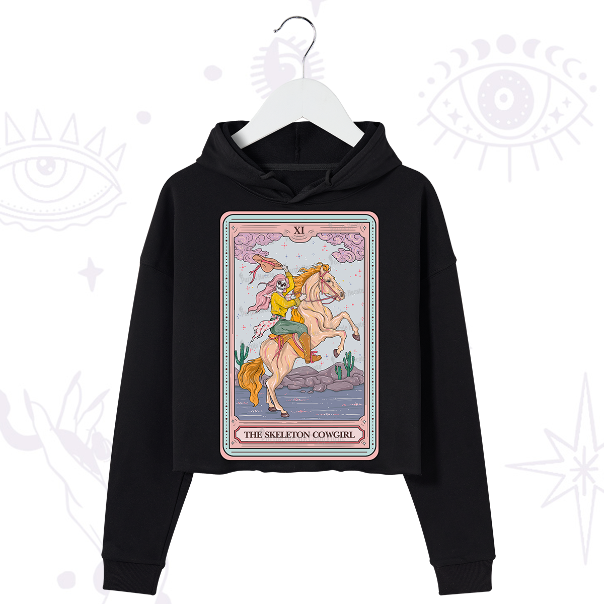 Purplehecate The Skeleton Cowgirl Tarot Card Crop Hoodie