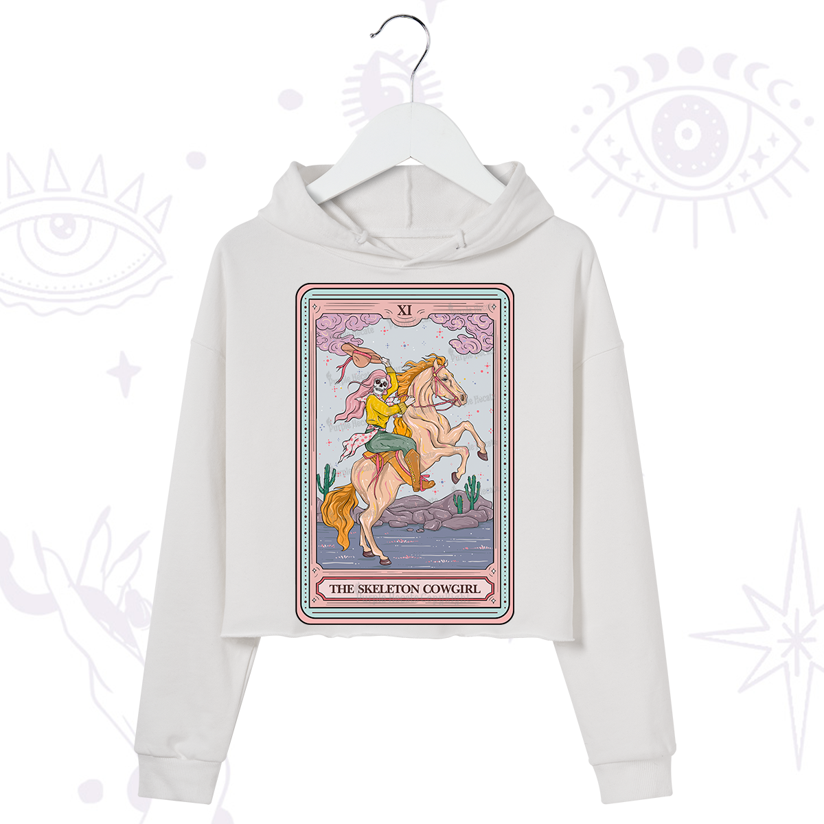 Purplehecate The Skeleton Cowgirl Tarot Card Crop Hoodie