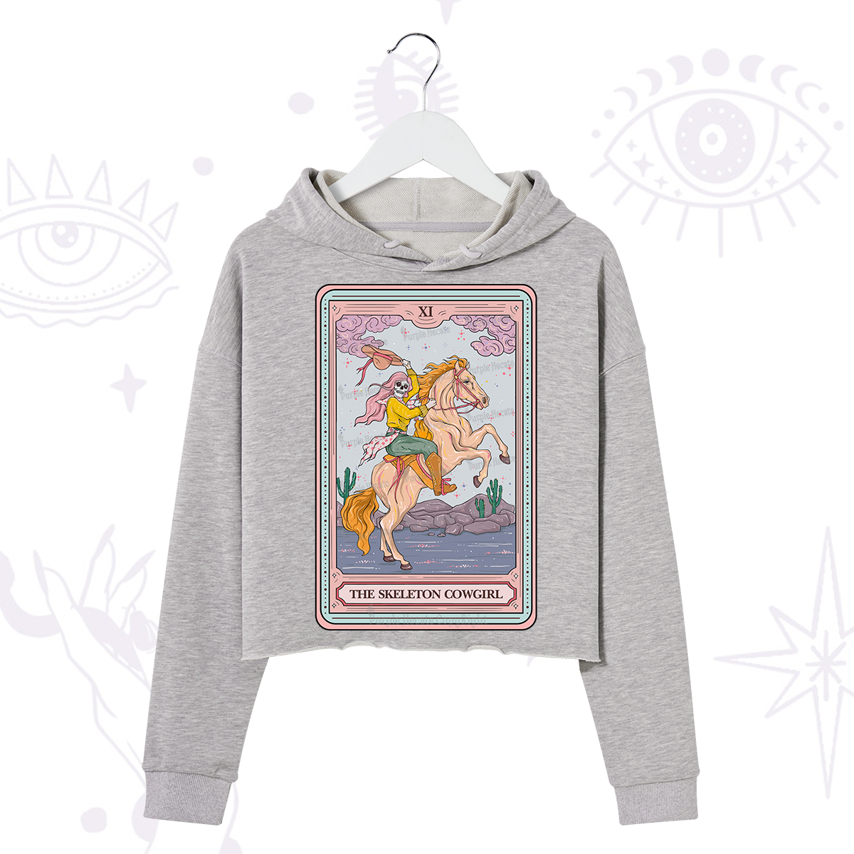 Purplehecate The Skeleton Cowgirl Tarot Card Crop Hoodie