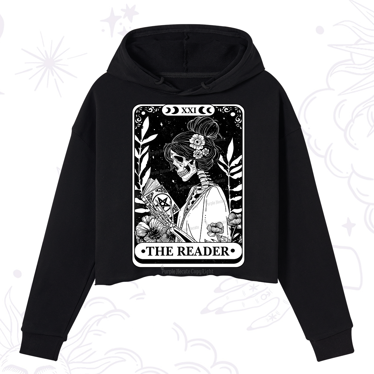 Purplehecate The Reader Skeleton Tarot Crop Hoodie
