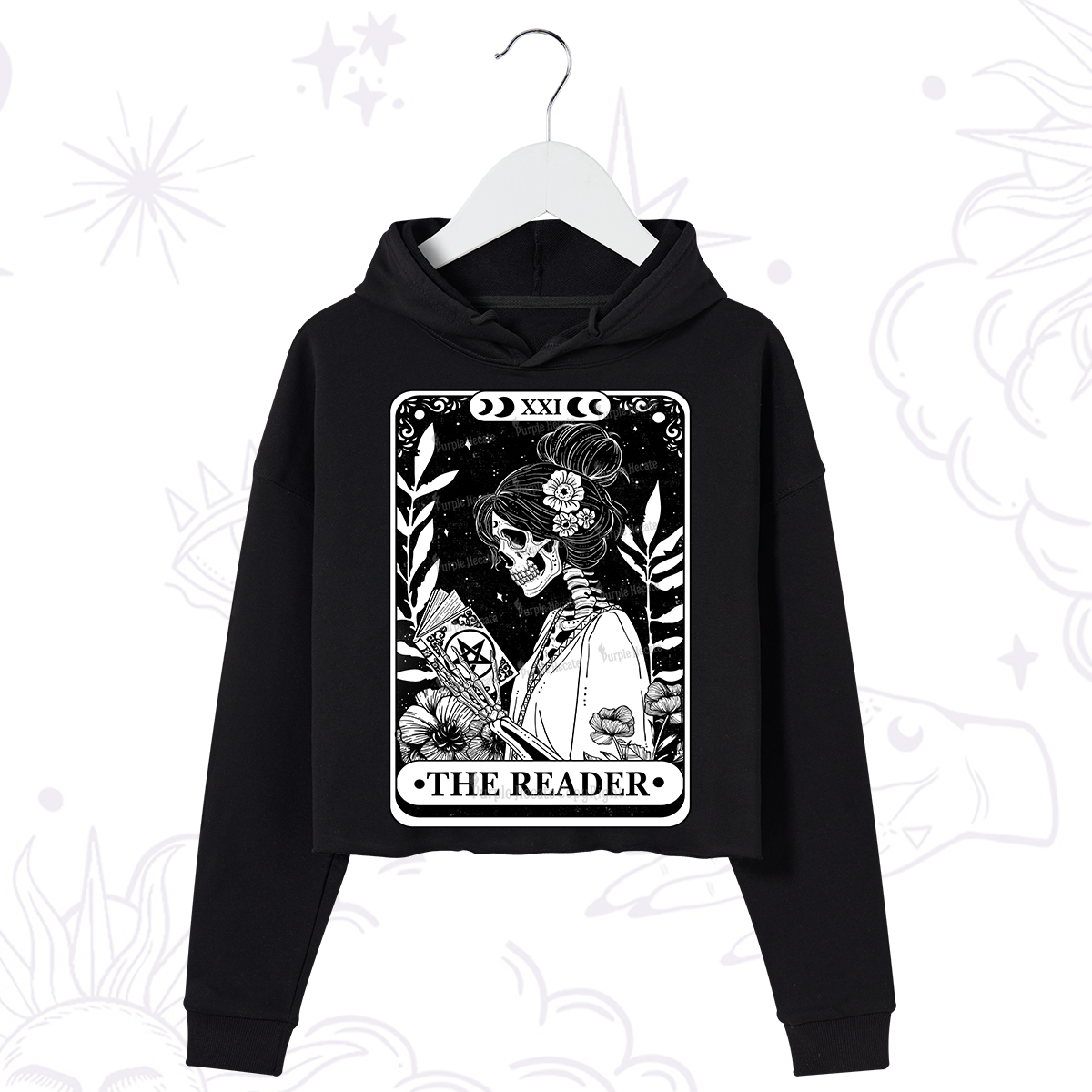 Purplehecate The Reader Skeleton Tarot Crop Hoodie