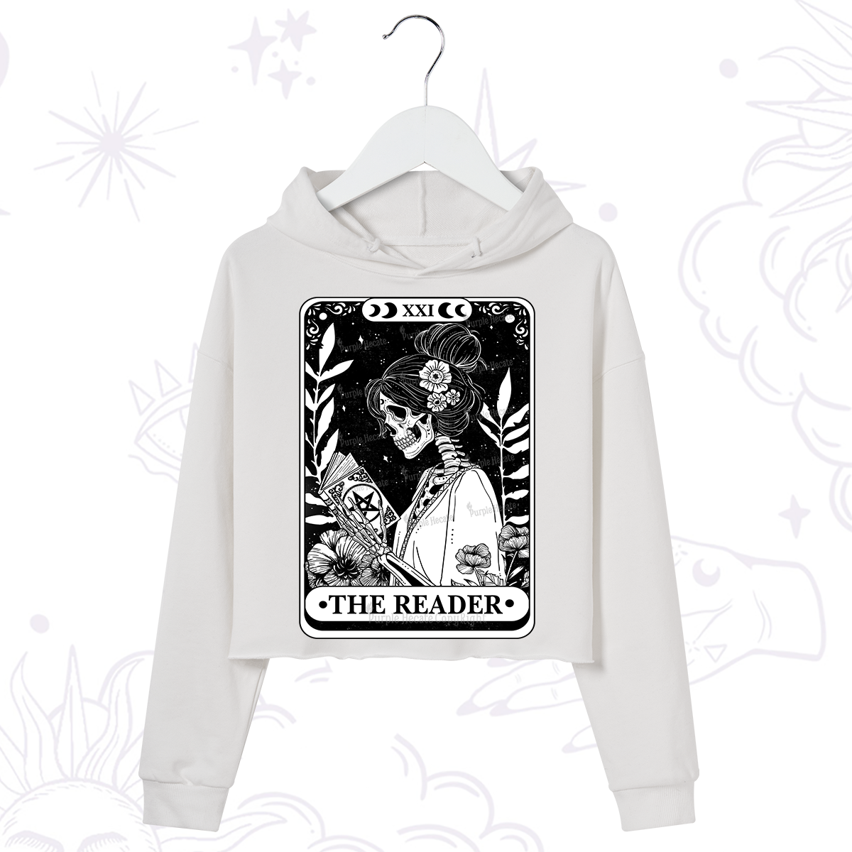 Purplehecate The Reader Skeleton Tarot Crop Hoodie