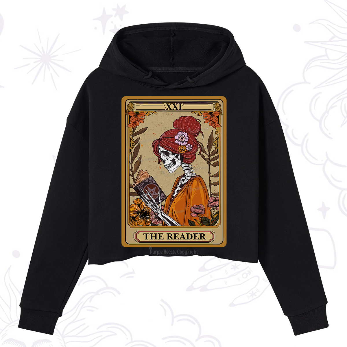 Purplehecate The Reader Tarot Card Skeleton Crop Hoodie
