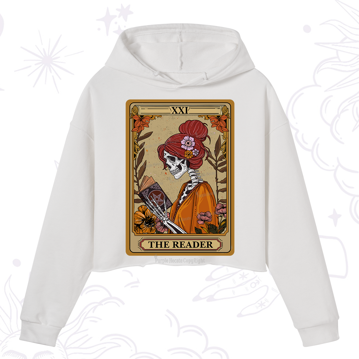 Purplehecate The Reader Tarot Card Skeleton Crop Hoodie