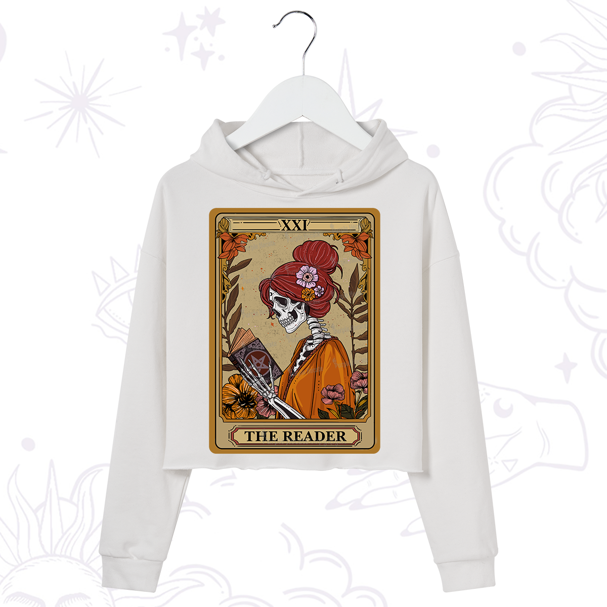 Purplehecate The Reader Tarot Card Skeleton Crop Hoodie