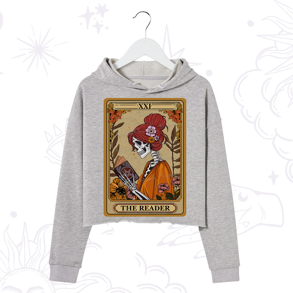 Purplehecate The Reader Tarot Card Skeleton Crop Hoodie