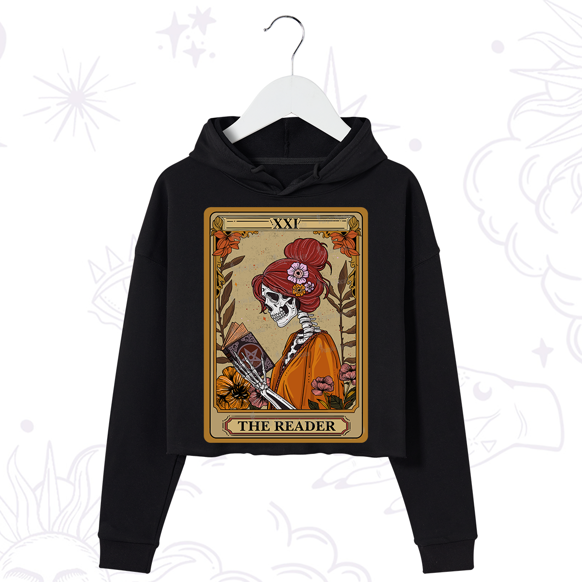 Purplehecate The Reader Tarot Card Skeleton Crop Hoodie