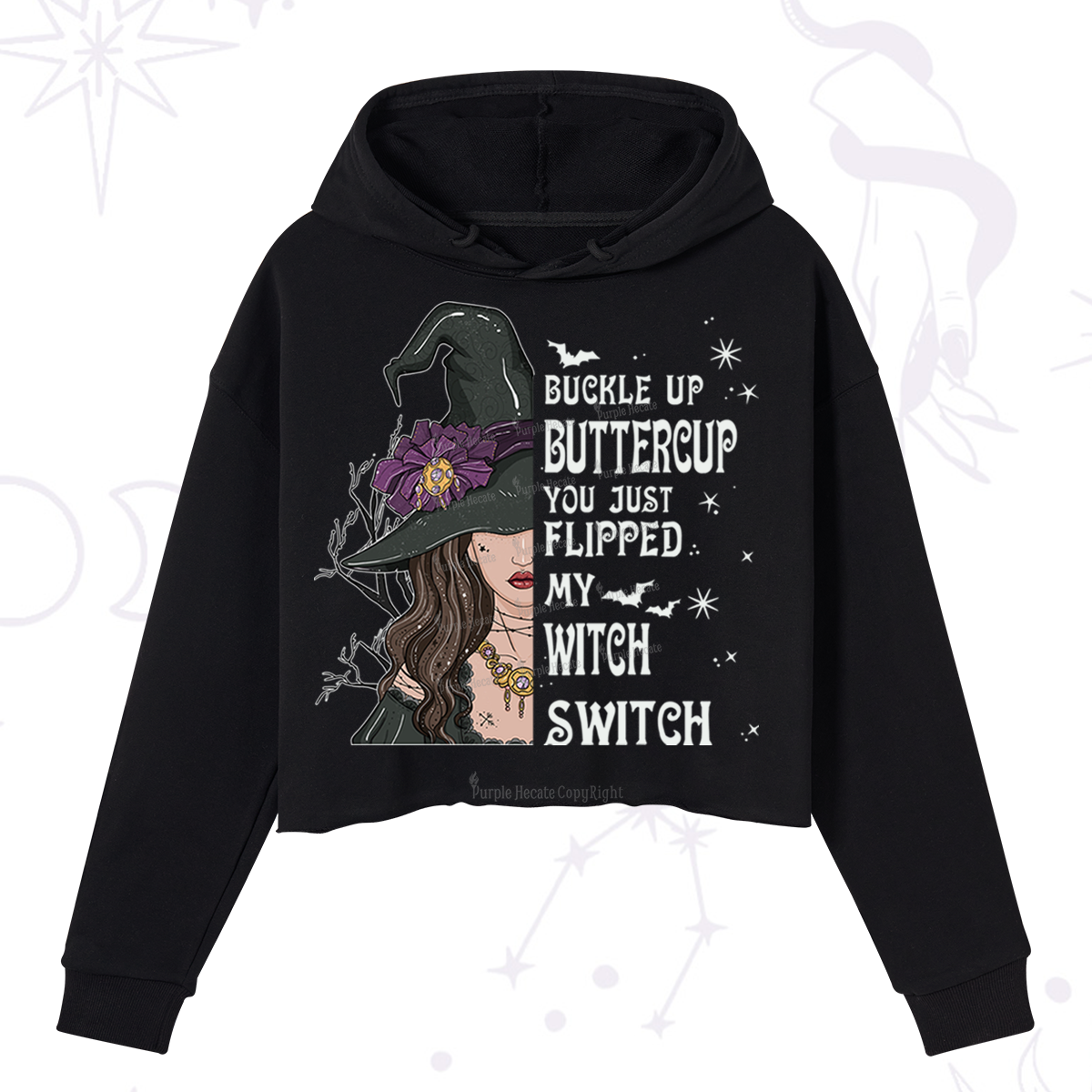 Purplehecate Buckle Up Buttercup You Just Flipped My Witch Switch Crop Hoodie