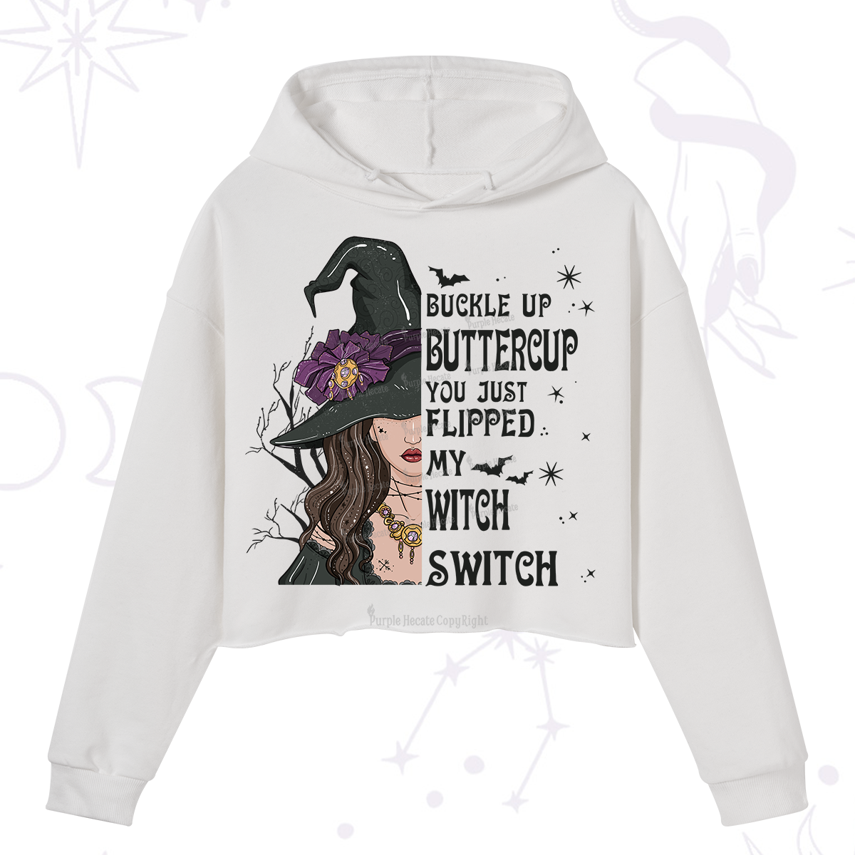 Purplehecate Buckle Up Buttercup You Just Flipped My Witch Switch Crop Hoodie