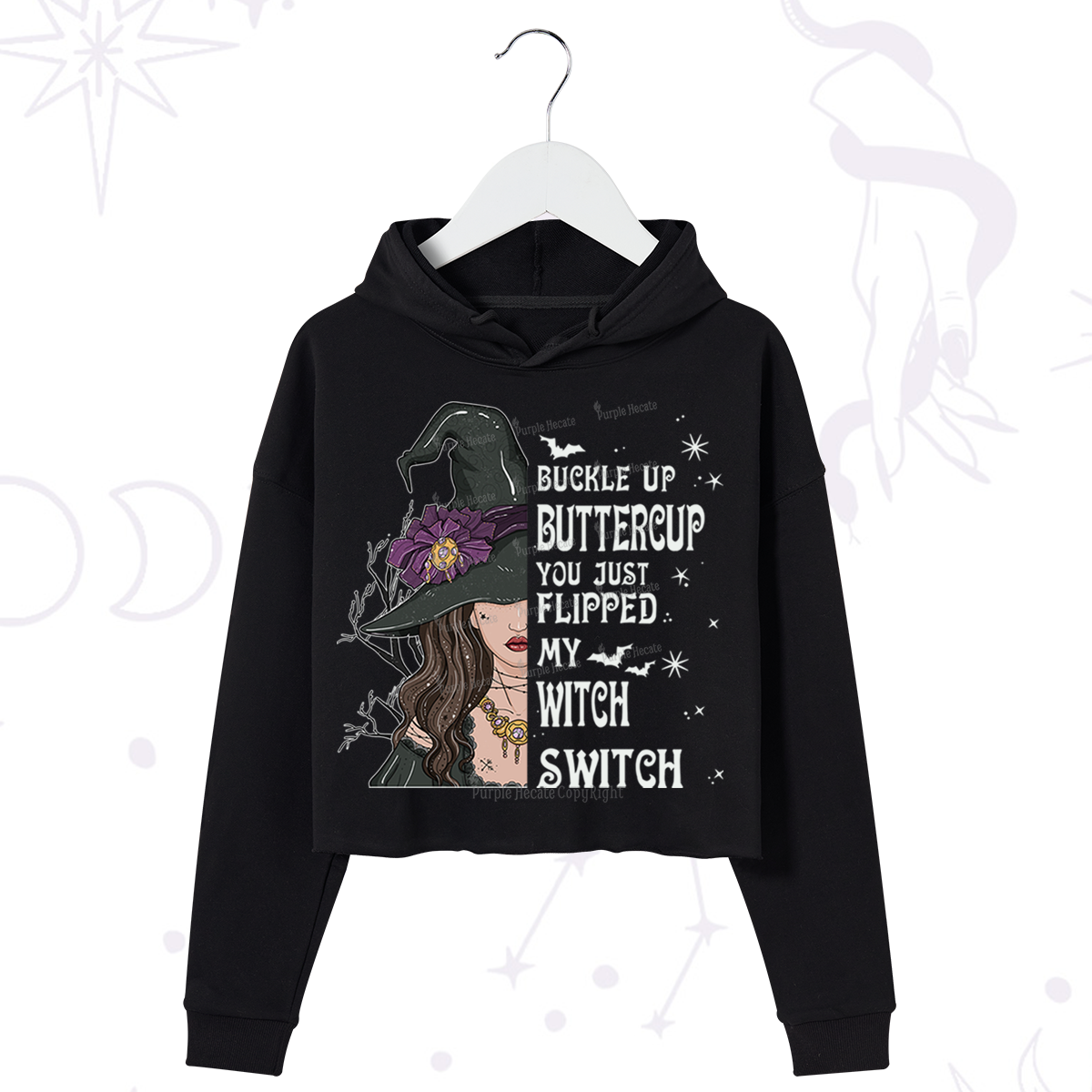Purplehecate Buckle Up Buttercup You Just Flipped My Witch Switch Crop Hoodie