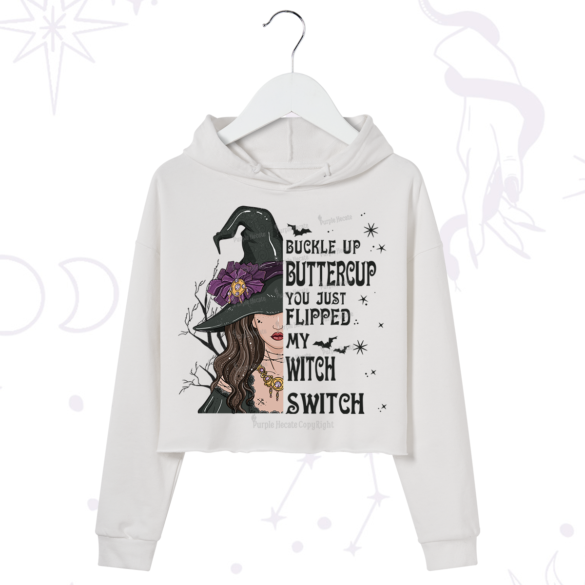 Purplehecate Buckle Up Buttercup You Just Flipped My Witch Switch Crop Hoodie