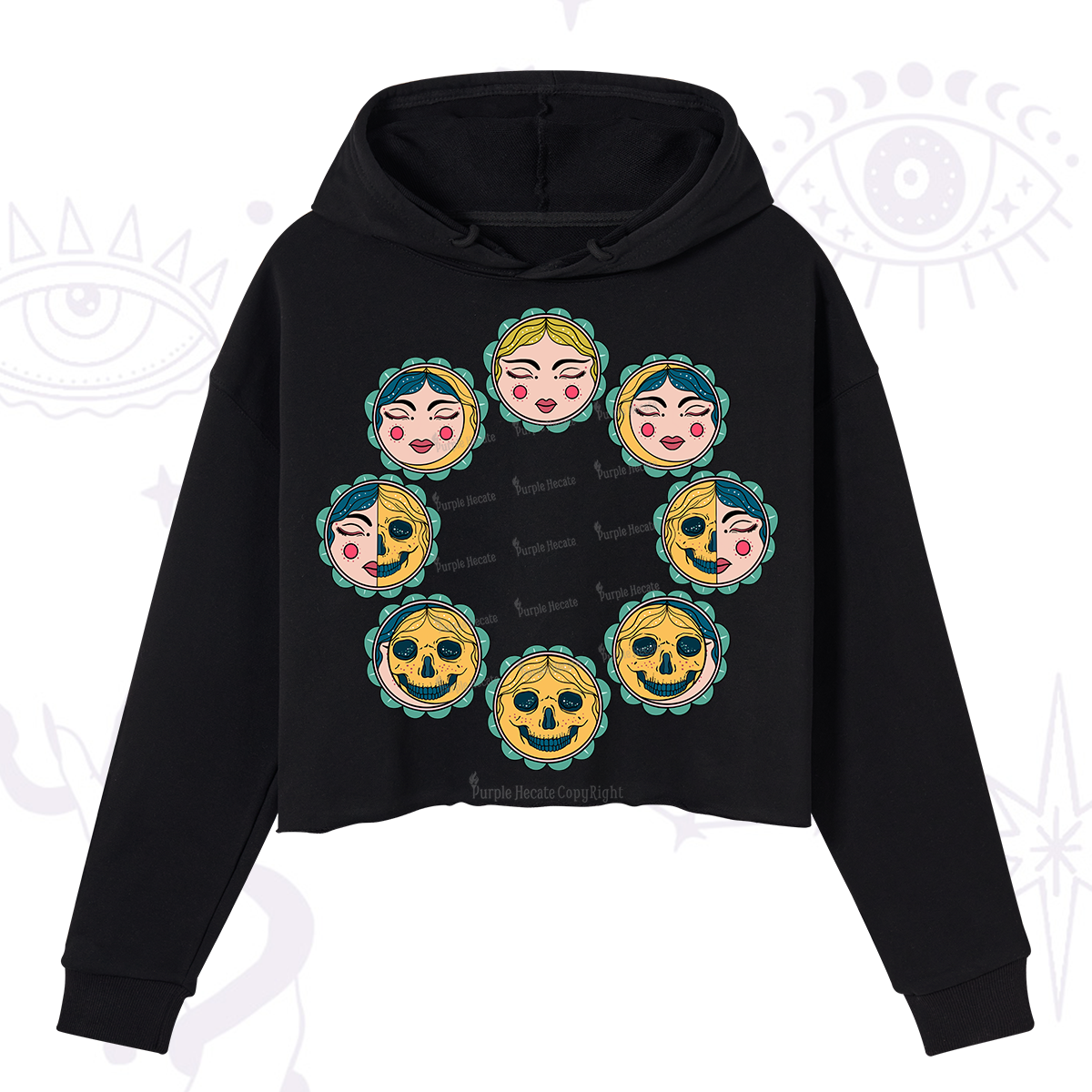 Purplehecate Lunar Skull Cycle Crop Hoodie