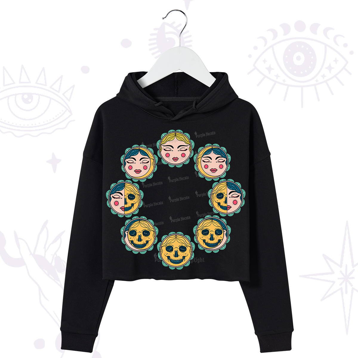 Purplehecate Lunar Skull Cycle Crop Hoodie