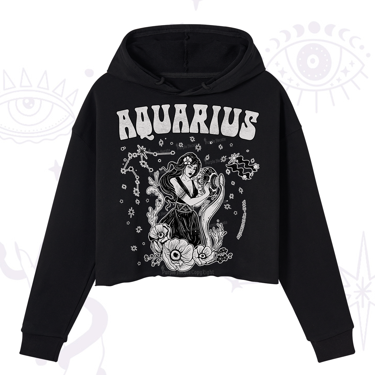 Purplehecate Aquarius Zodiac Glyphs Crop Hoodie