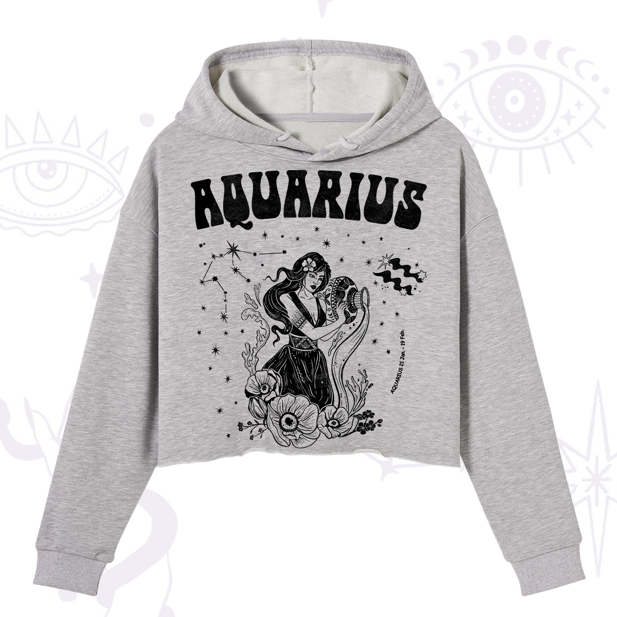 Purplehecate Aquarius Zodiac Glyphs Crop Hoodie