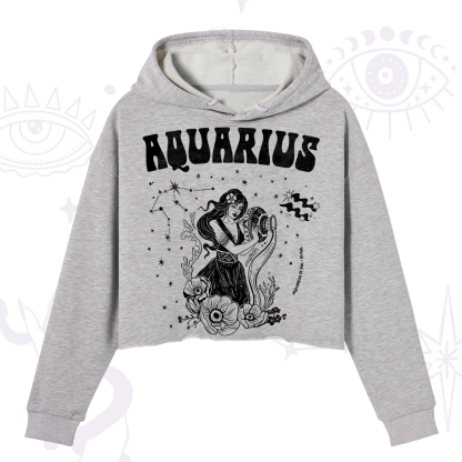 Purplehecate Aquarius Zodiac Glyphs Crop Hoodie