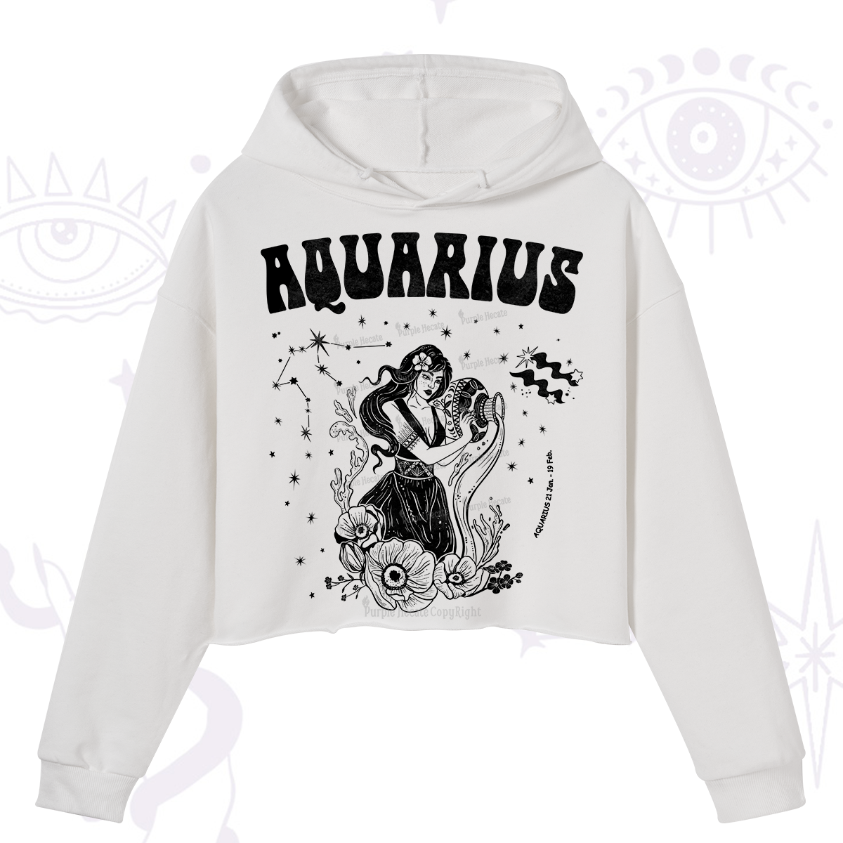 Purplehecate Aquarius Zodiac Glyphs Crop Hoodie