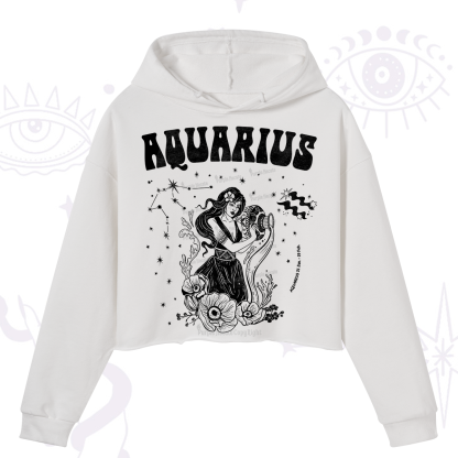 Purplehecate Aquarius Zodiac Glyphs Crop Hoodie