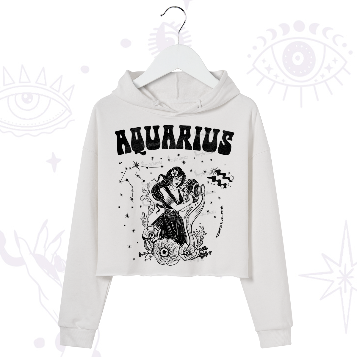 Purplehecate Aquarius Zodiac Glyphs Crop Hoodie