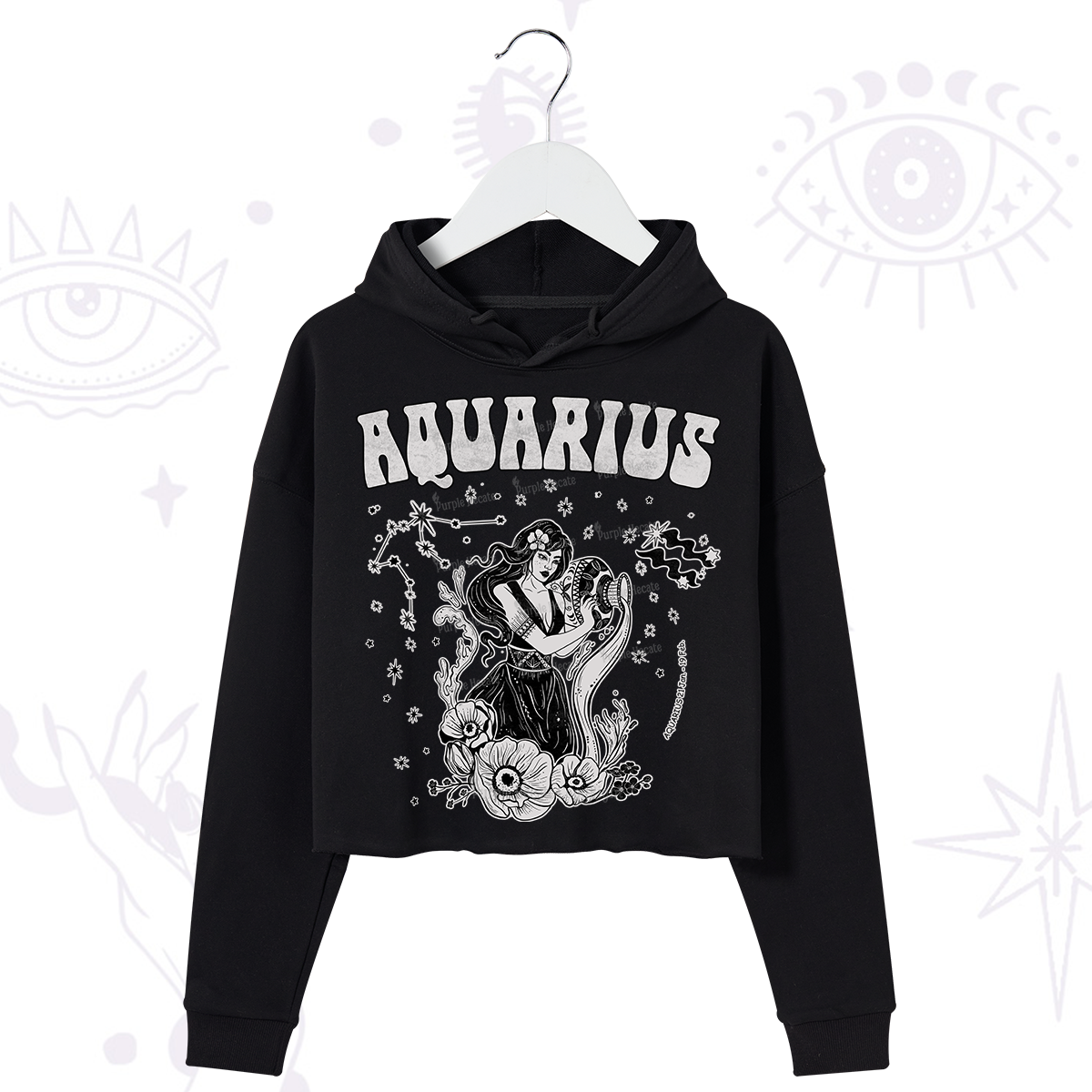 Purplehecate Aquarius Zodiac Glyphs Crop Hoodie