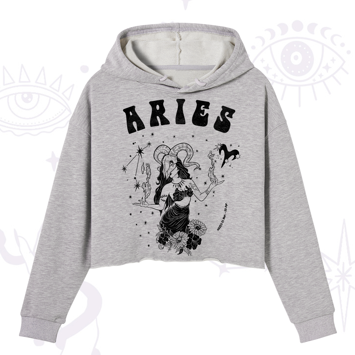 Purplehecate Aries Zodiac Glyphs Crop Hoodie
