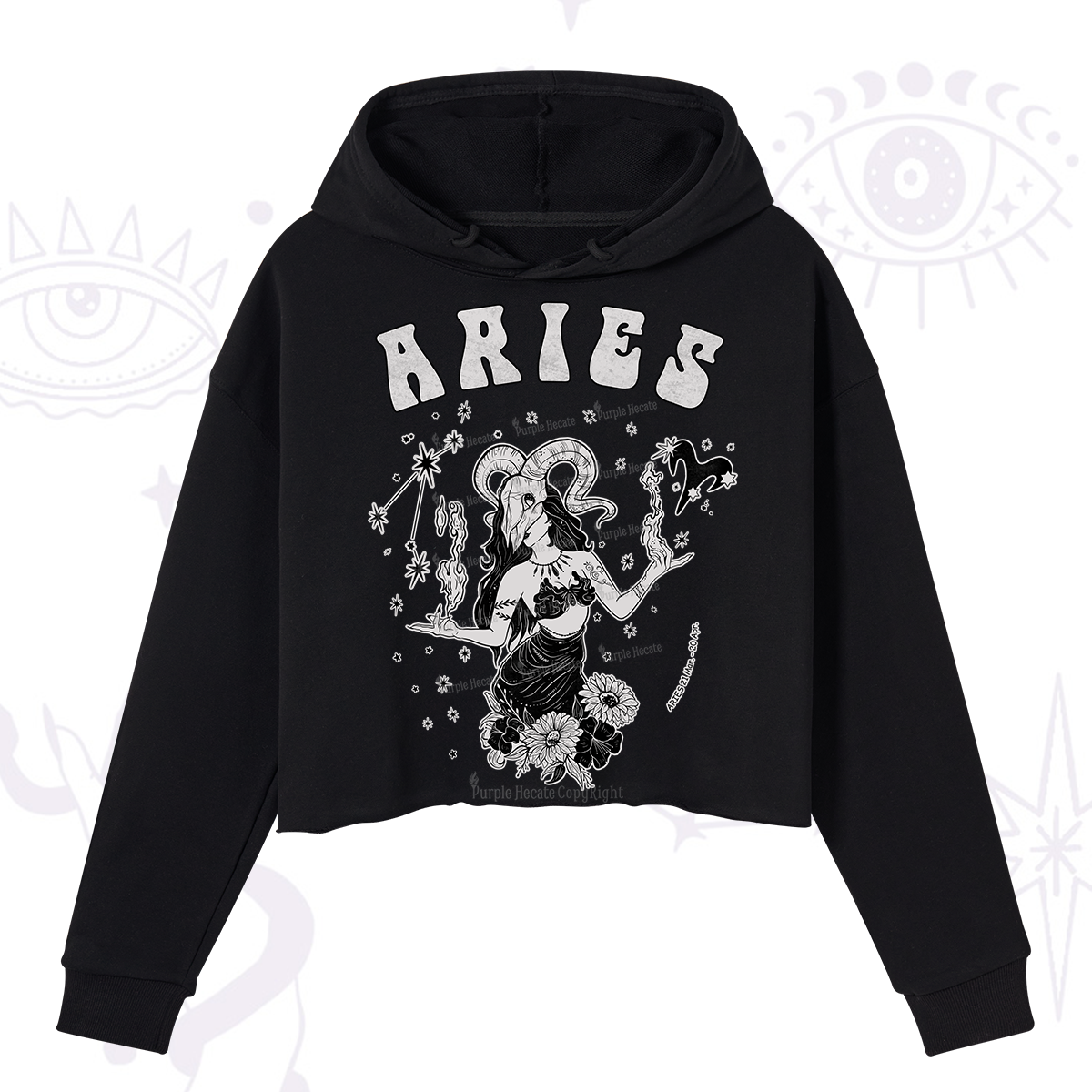 Purplehecate Aries Zodiac Glyphs Crop Hoodie