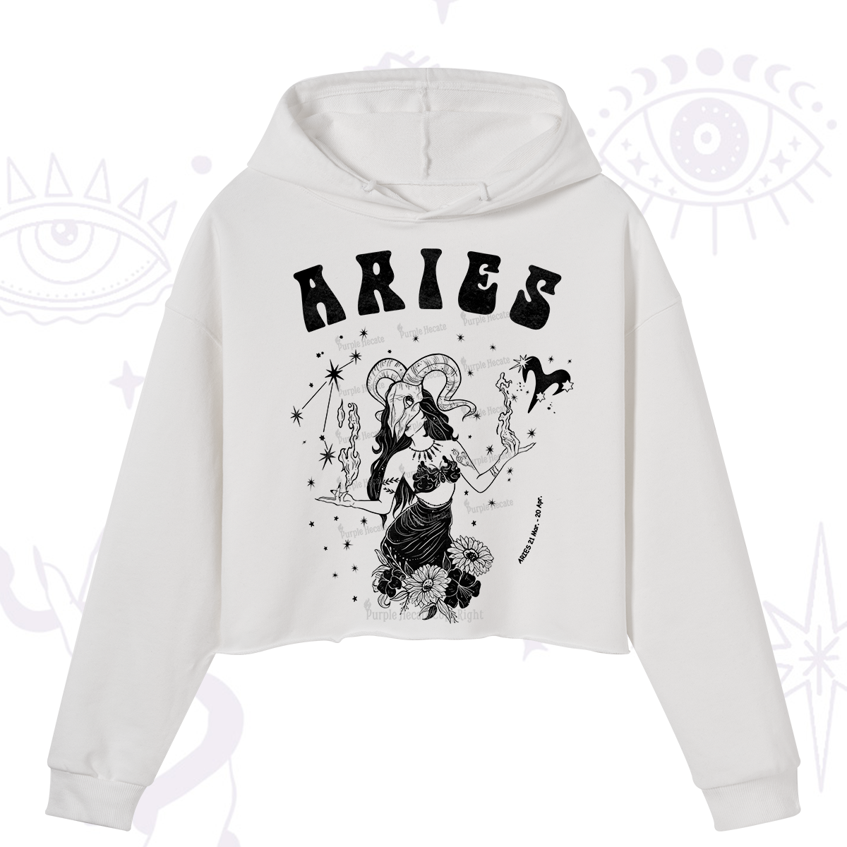 Purplehecate Aries Zodiac Glyphs Crop Hoodie