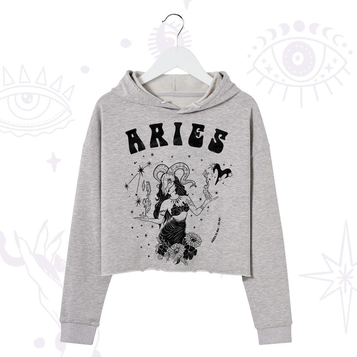 Purplehecate Aries Zodiac Glyphs Crop Hoodie