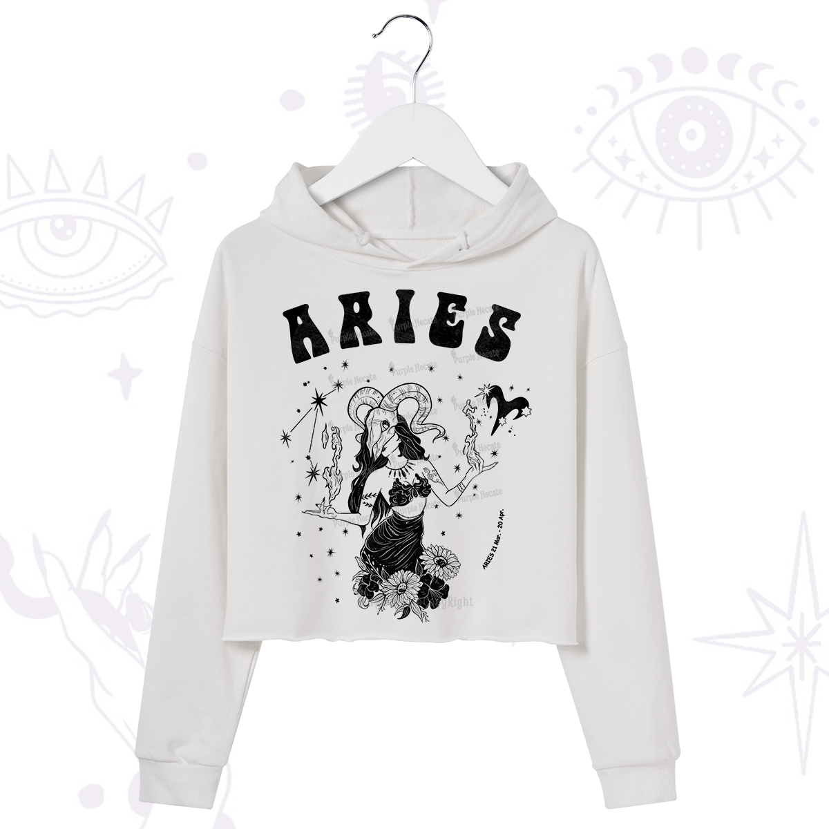Purplehecate Aries Zodiac Glyphs Crop Hoodie