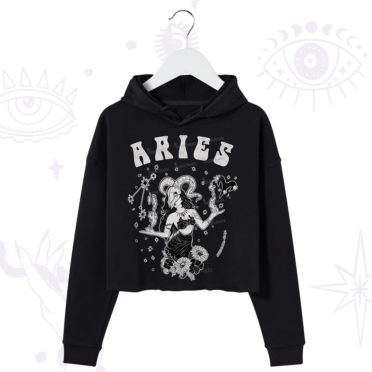 Purplehecate Aries Zodiac Glyphs Crop Hoodie