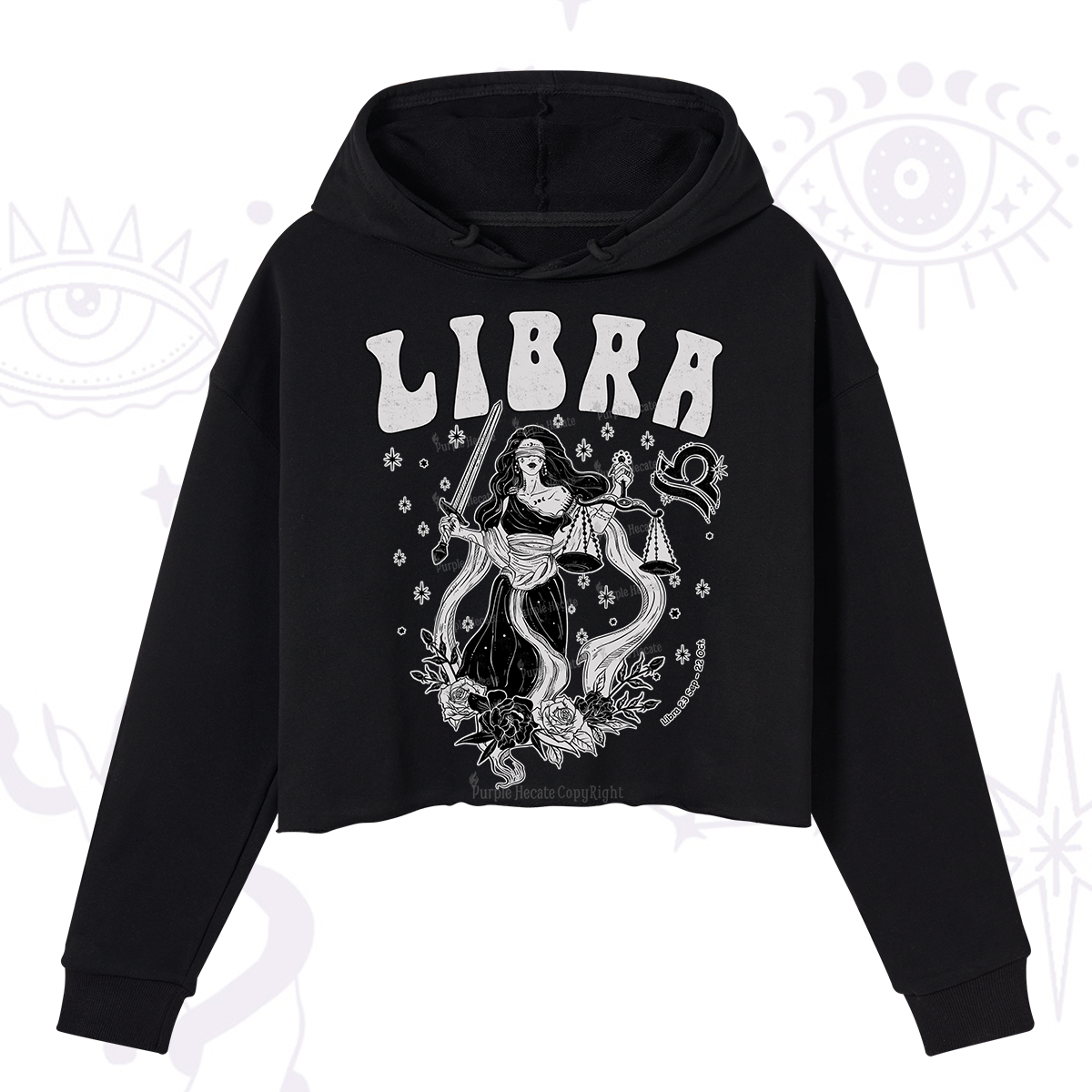 Purplehecate Libra Zodiac Glyphs Crop Hoodie